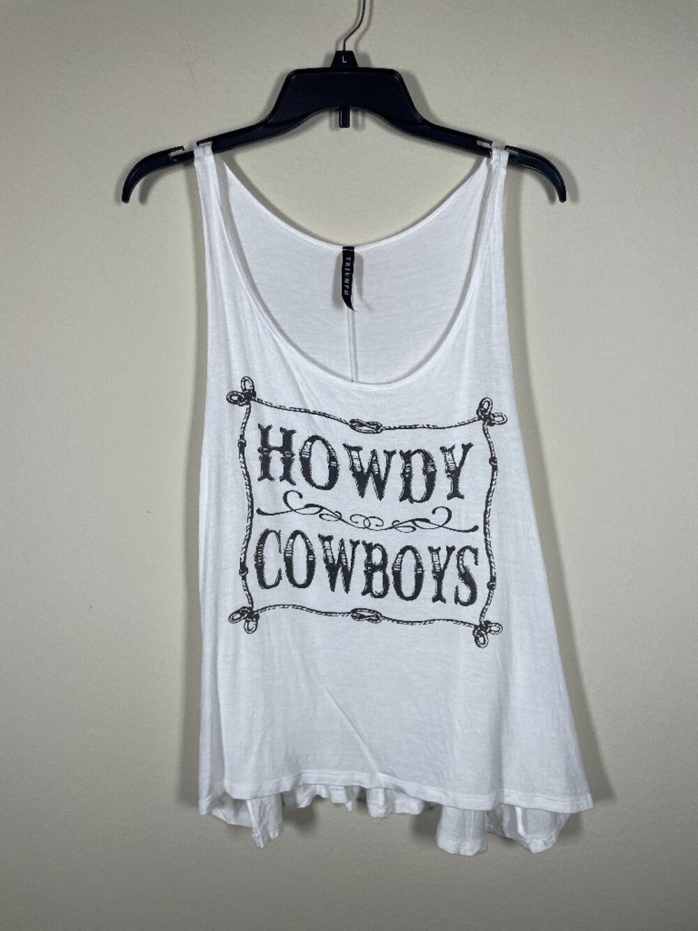 Triumph Women's White Howdy Cowboys Tank Top L Rayon Graphic!